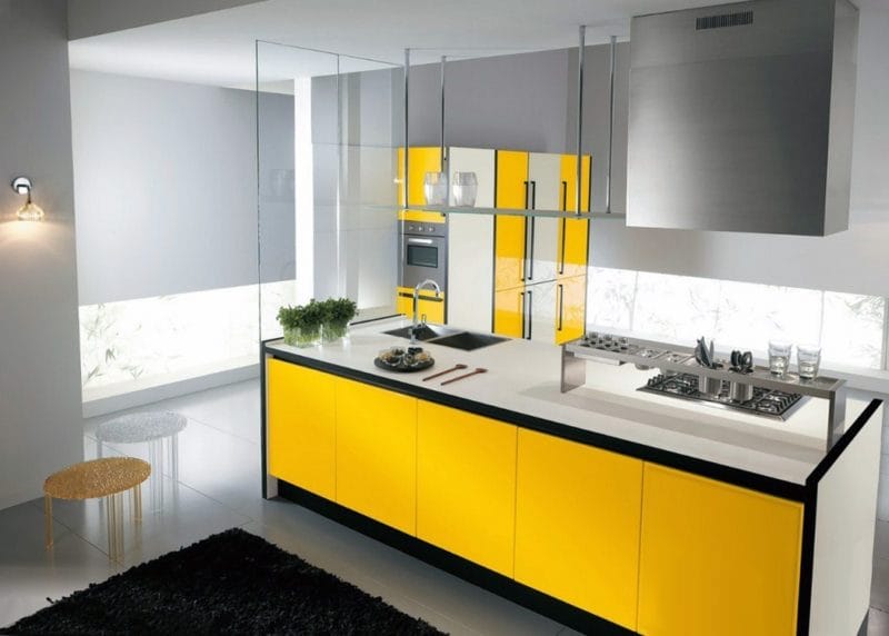 Кухня лимонного цвета — варианты идеального сочетания +65 фото дизайна #42