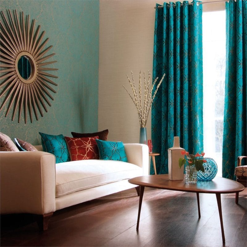 Гостиная бирюзового цвета — фото идей дизайна гостиной в монотонных цветах. #30