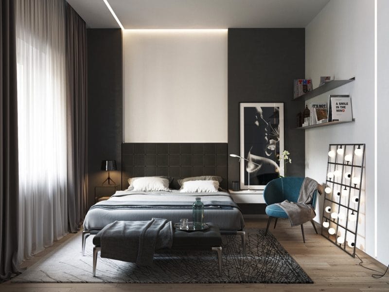 Черно-белая спальня — способы оформления гармоничного дизайна на 65 фото #8