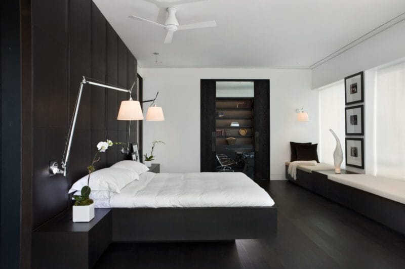 Черно-белая спальня — способы оформления гармоничного дизайна на 65 фото #49