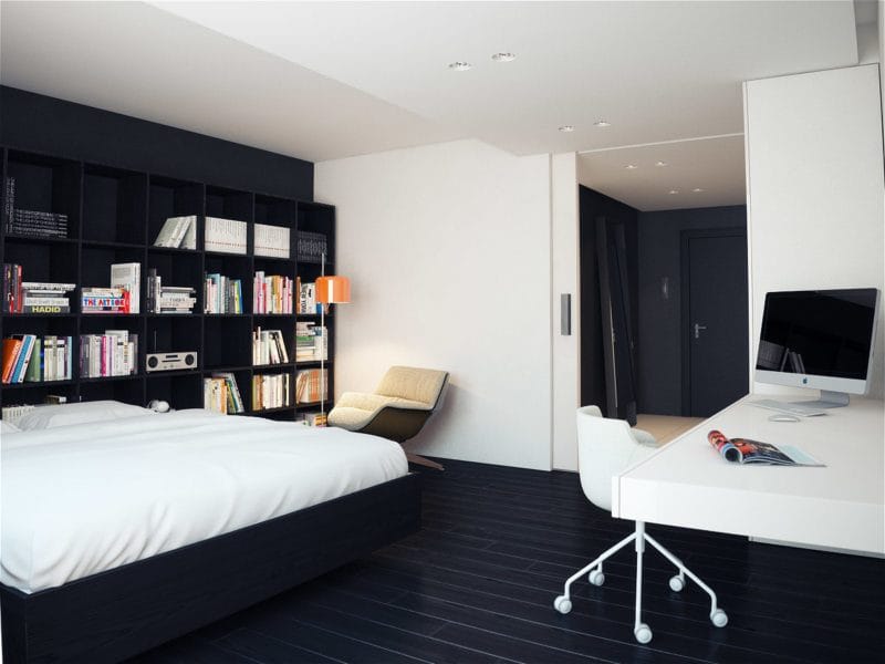 Черно-белая спальня — способы оформления гармоничного дизайна на 65 фото #32