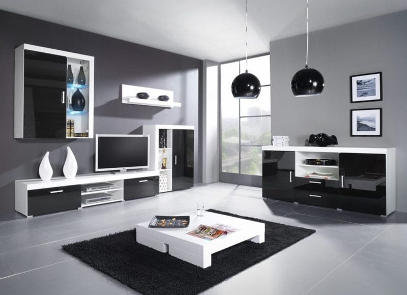 Черная гостиная — стильный, монохромный дизайн на 100 фото #35