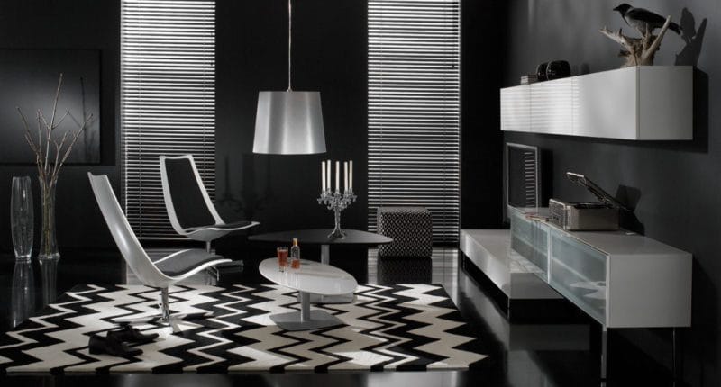 Черная гостиная — стильный, монохромный дизайн на 100 фото #17