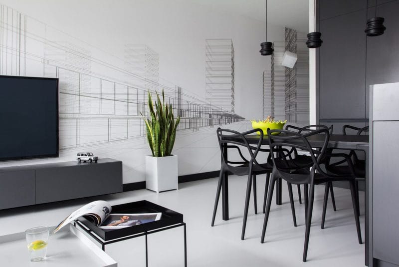 Черная гостиная — стильный, монохромный дизайн на 100 фото #8