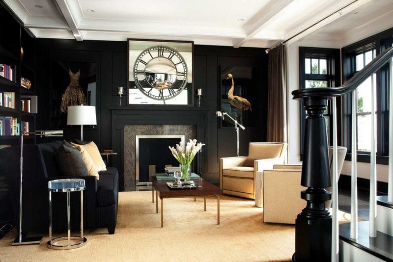 Черная гостиная — стильный, монохромный дизайн на 100 фото #6