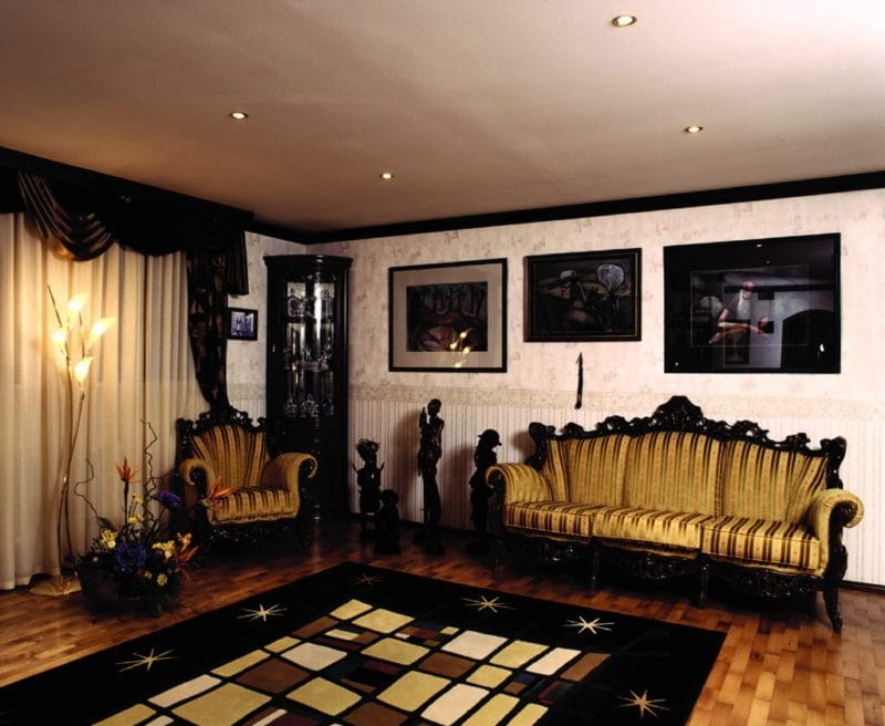Черная гостиная — стильный, монохромный дизайн на 100 фото #10