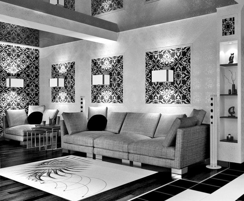 Черная гостиная — стильный, монохромный дизайн на 100 фото #41