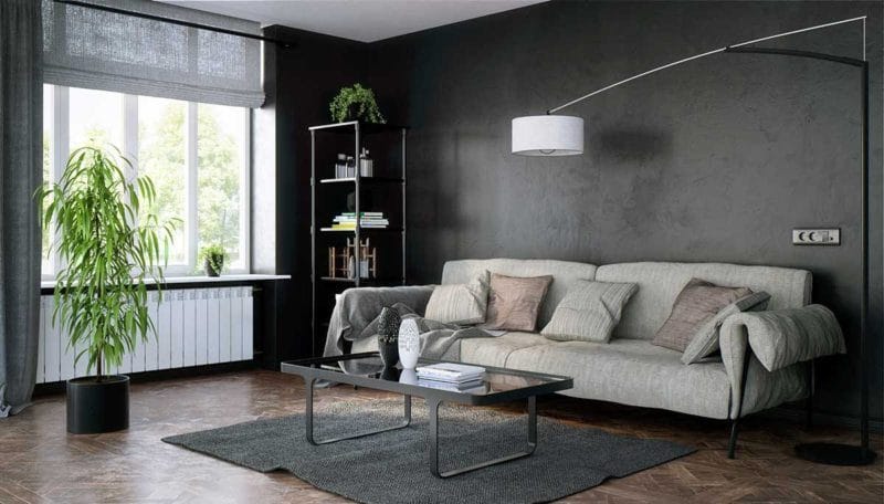 Черная гостиная — стильный, монохромный дизайн на 100 фото #47