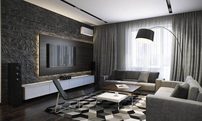 Черная гостиная — стильный, монохромный дизайн на 100 фото #48