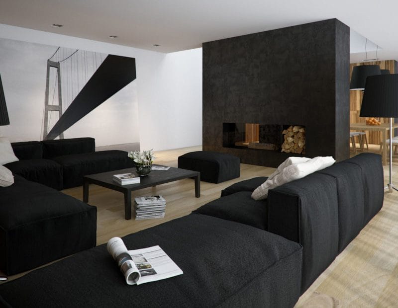 Черная гостиная — стильный, монохромный дизайн на 100 фото #28