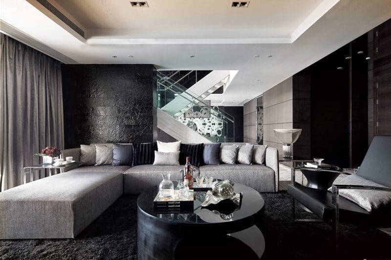 Черная гостиная — стильный, монохромный дизайн на 100 фото #3