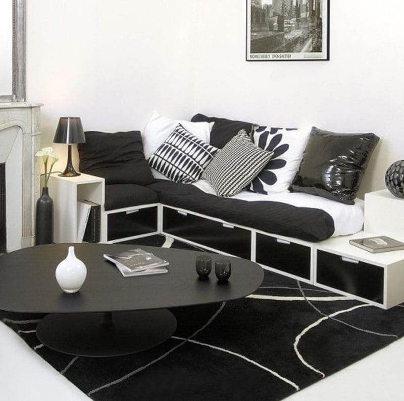 Черная гостиная — стильный, монохромный дизайн на 100 фото #52