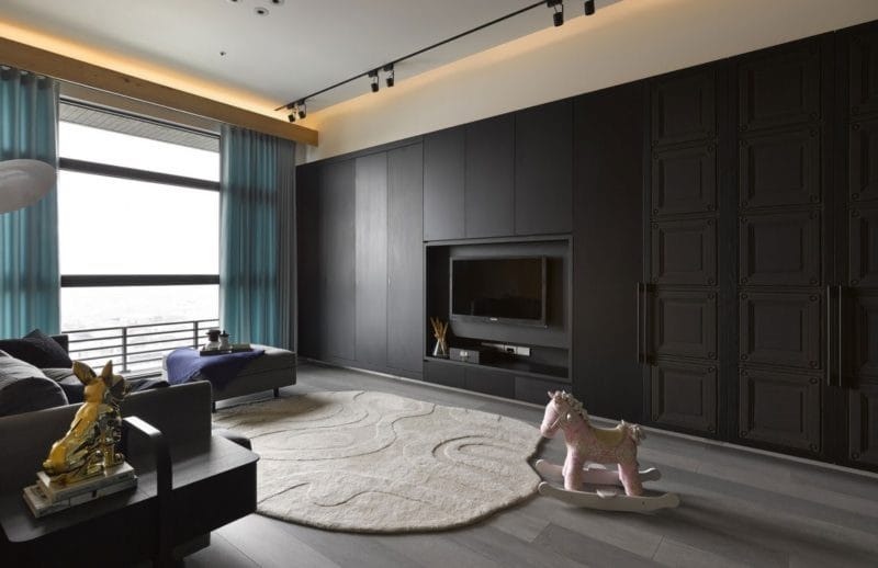 Черная гостиная — стильный, монохромный дизайн на 100 фото #30