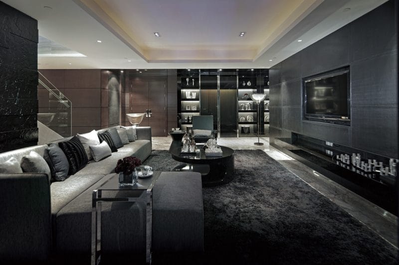 Черная гостиная — стильный, монохромный дизайн на 100 фото #16