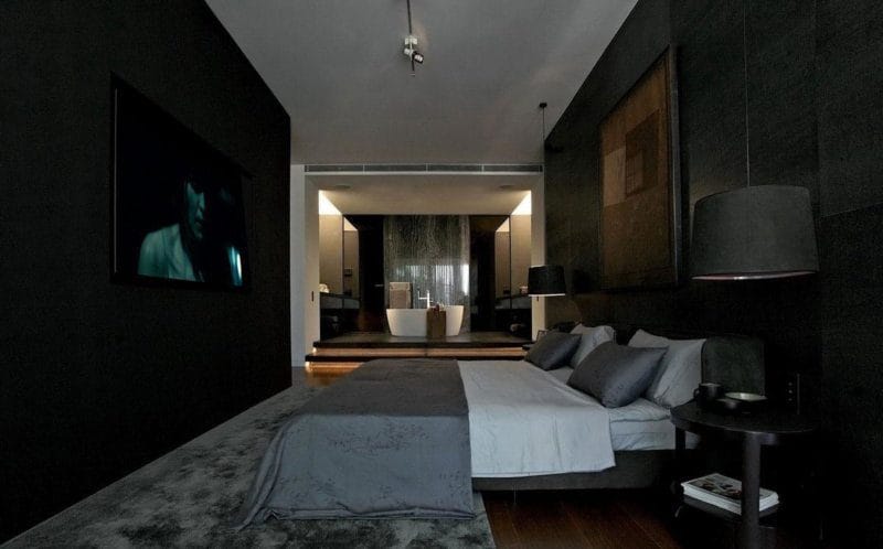Черная спальня — 100 фото эксклюзивного дизайна спальни черного цвета #36