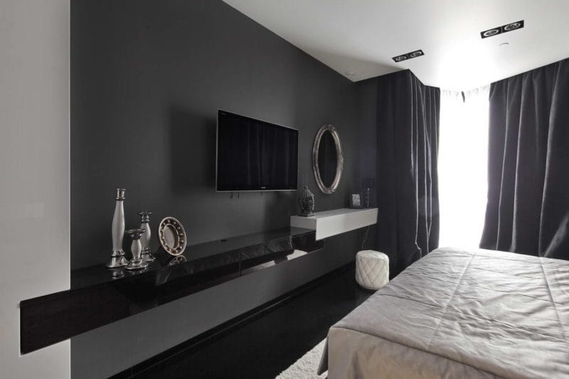 Черная спальня — 100 фото эксклюзивного дизайна спальни черного цвета #25