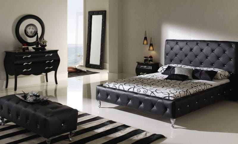 Черная спальня — 100 фото эксклюзивного дизайна спальни черного цвета #53