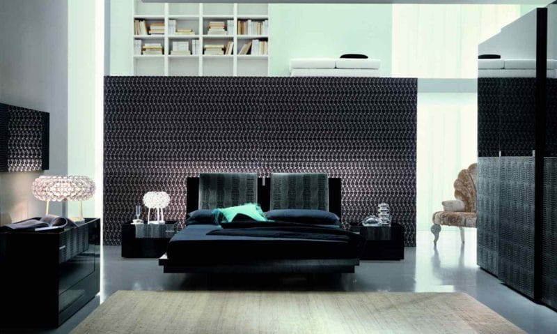 Черная спальня — 100 фото эксклюзивного дизайна спальни черного цвета #55