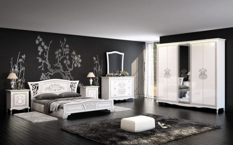 Черная спальня — 100 фото эксклюзивного дизайна спальни черного цвета #22