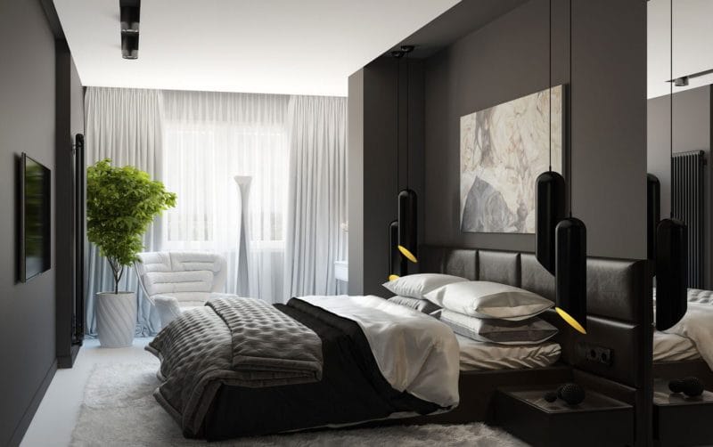 Черно-белая спальня — способы оформления гармоничного дизайна на 65 фото #45