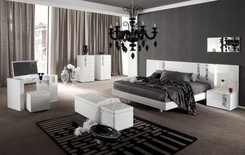 Черно-белая спальня — способы оформления гармоничного дизайна на 65 фото #40