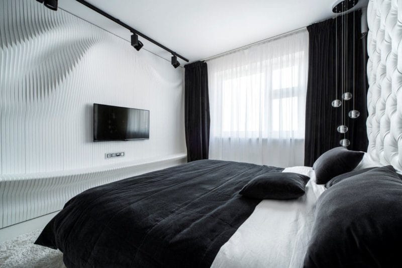 Черно-белая спальня — способы оформления гармоничного дизайна на 65 фото #36
