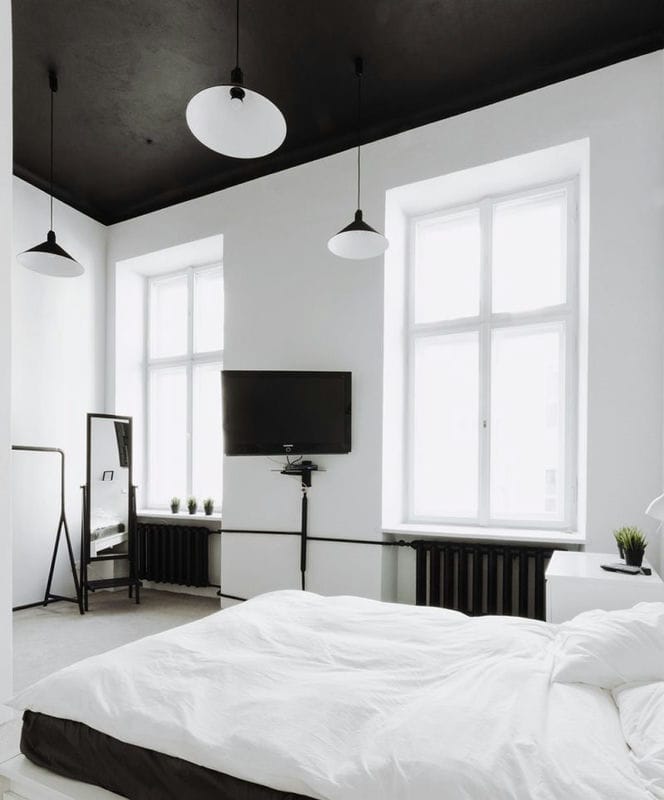 Черно-белая спальня — способы оформления гармоничного дизайна на 65 фото #37