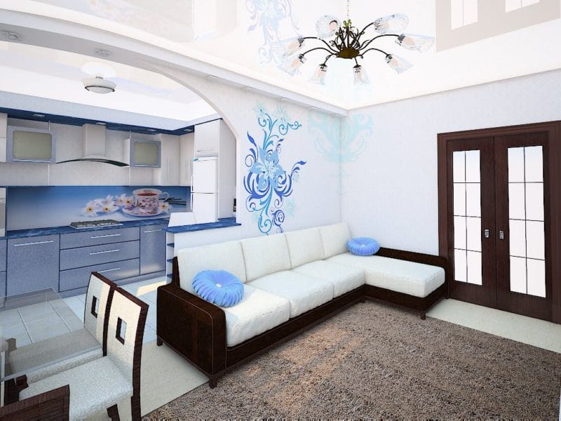 Голубая гостиная — 45 фото идей уютного дизайна с голубыми оттенками #32