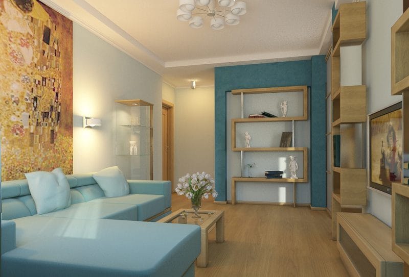Голубая гостиная — 45 фото идей уютного дизайна с голубыми оттенками #37