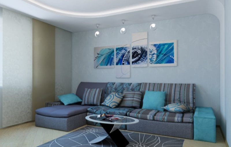 Голубая гостиная — 45 фото идей уютного дизайна с голубыми оттенками #9