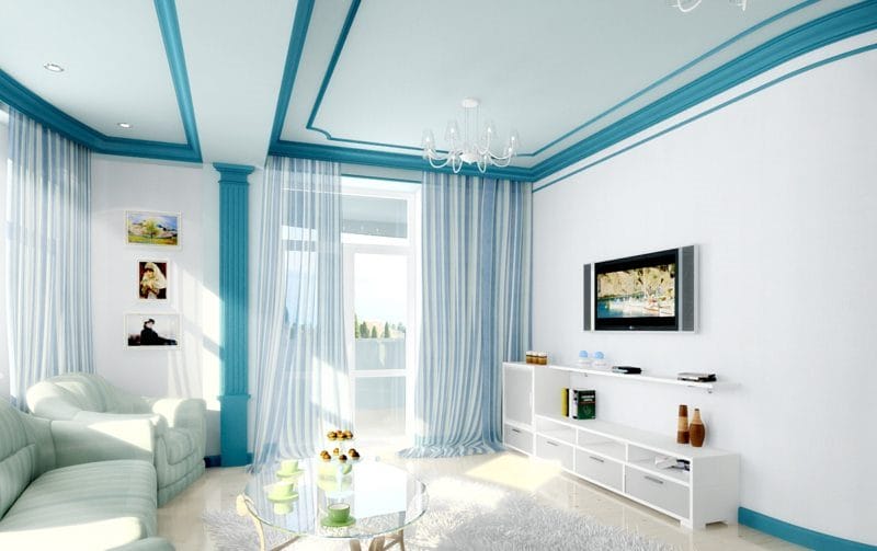 Голубая гостиная — 45 фото идей уютного дизайна с голубыми оттенками #3