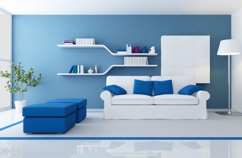Голубая гостиная — 45 фото идей уютного дизайна с голубыми оттенками #40
