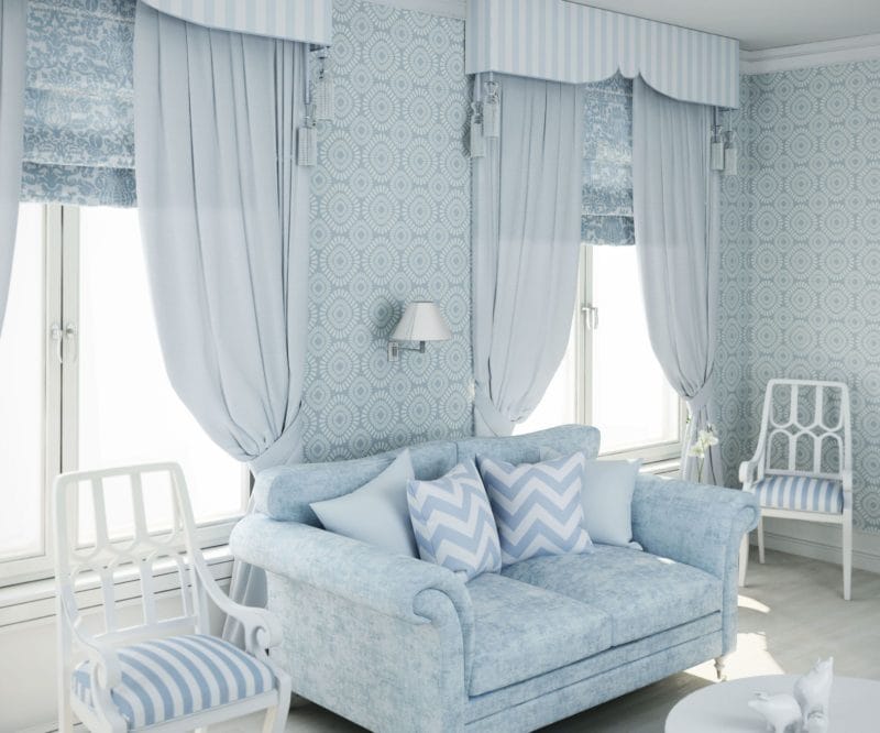 Голубая гостиная — 45 фото идей уютного дизайна с голубыми оттенками #4