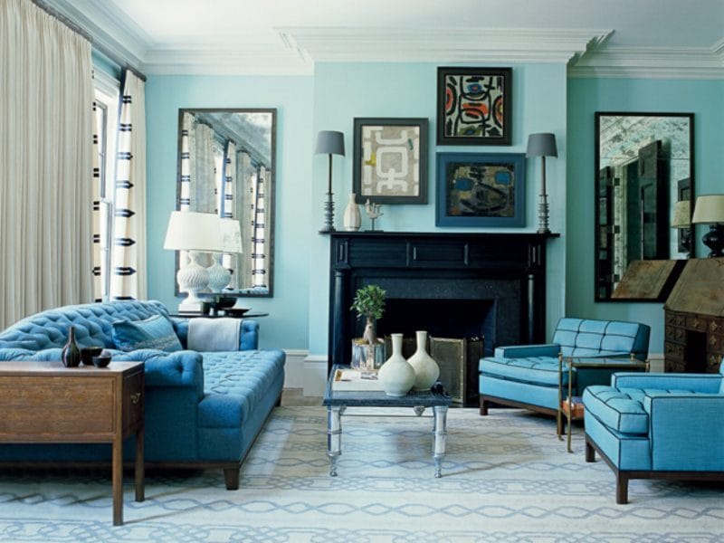 Голубая гостиная — 45 фото идей уютного дизайна с голубыми оттенками #41