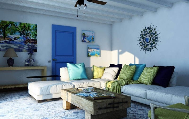 Голубая гостиная — 45 фото идей уютного дизайна с голубыми оттенками #10