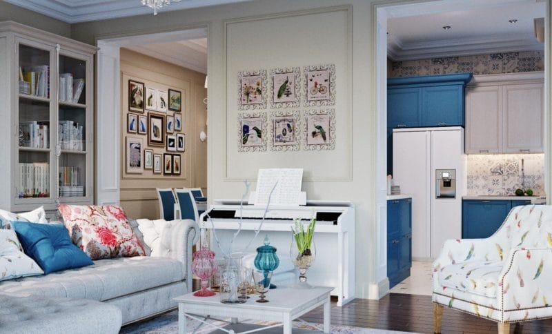 Голубая гостиная — 45 фото идей уютного дизайна с голубыми оттенками #45