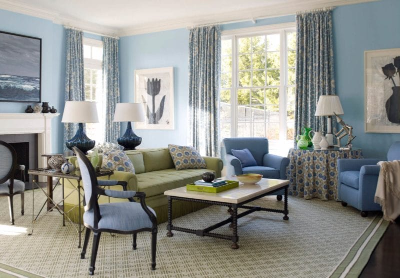 Голубая гостиная — 45 фото идей уютного дизайна с голубыми оттенками #12
