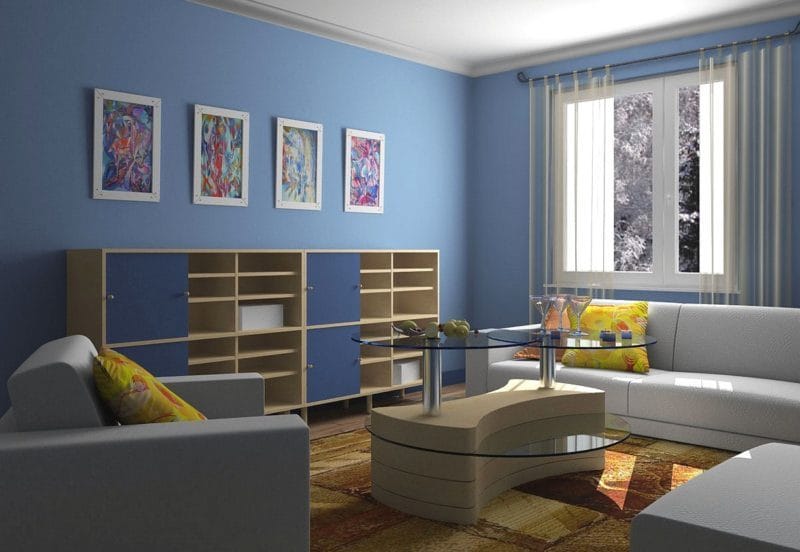 Голубая гостиная — 45 фото идей уютного дизайна с голубыми оттенками #5