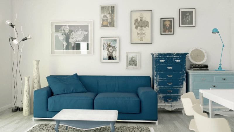 Голубая гостиная — 45 фото идей уютного дизайна с голубыми оттенками #48