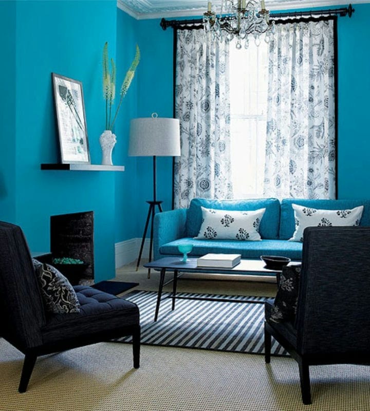 Голубая гостиная — 45 фото идей уютного дизайна с голубыми оттенками #33