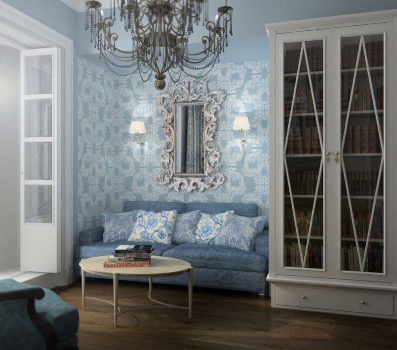 Голубая гостиная — 45 фото идей уютного дизайна с голубыми оттенками #28