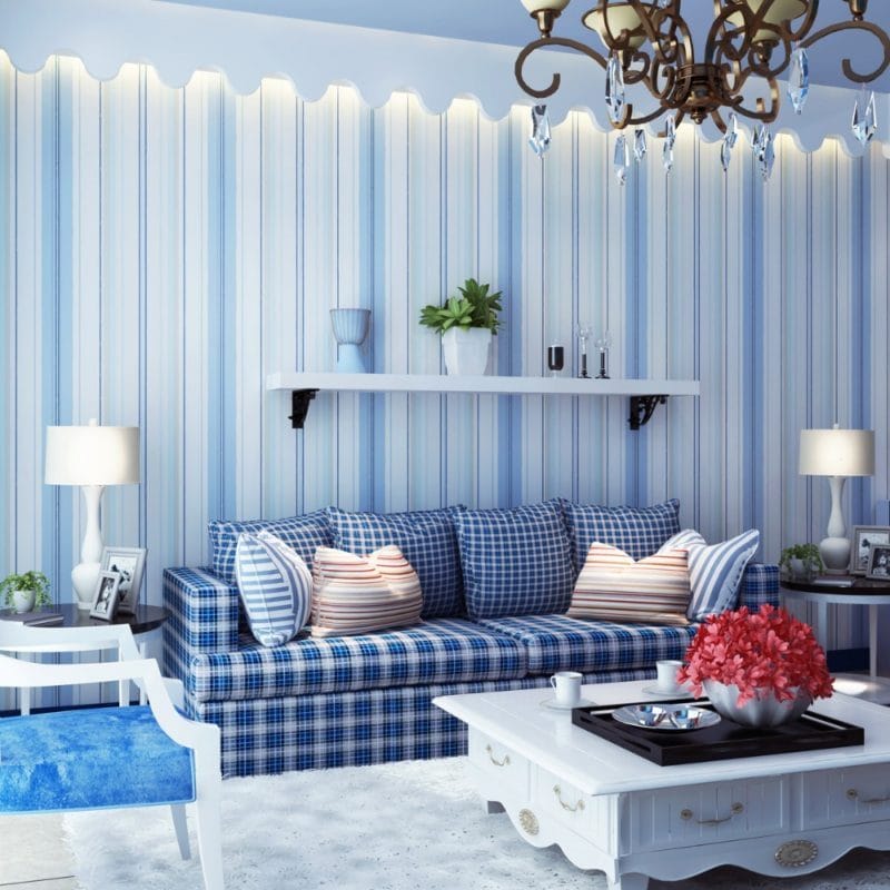 Голубая гостиная — 45 фото идей уютного дизайна с голубыми оттенками #22