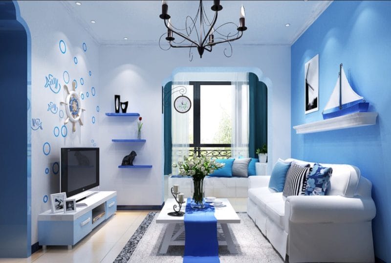Голубая гостиная — 45 фото идей уютного дизайна с голубыми оттенками #34