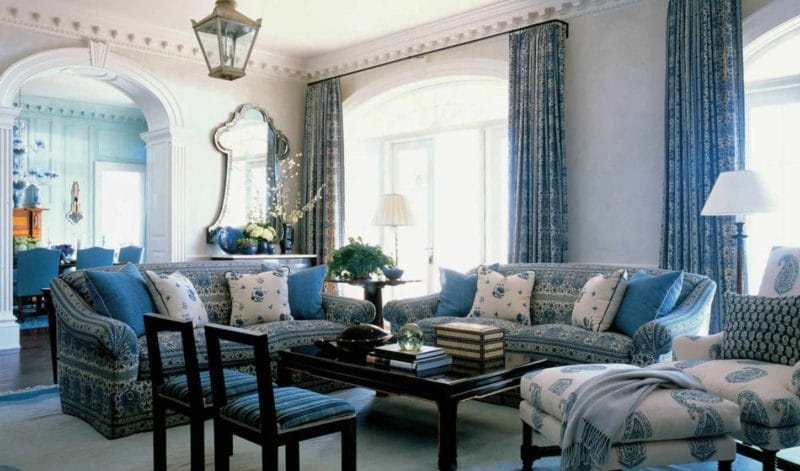 Голубая гостиная — 45 фото идей уютного дизайна с голубыми оттенками #8