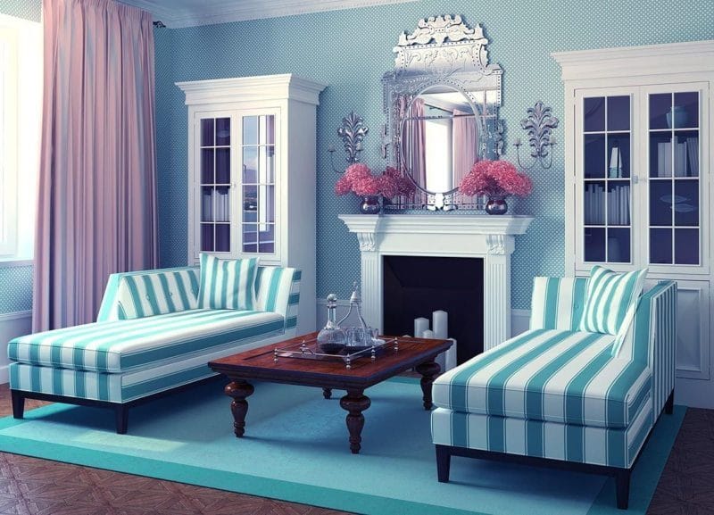 Голубая гостиная — 45 фото идей уютного дизайна с голубыми оттенками #36