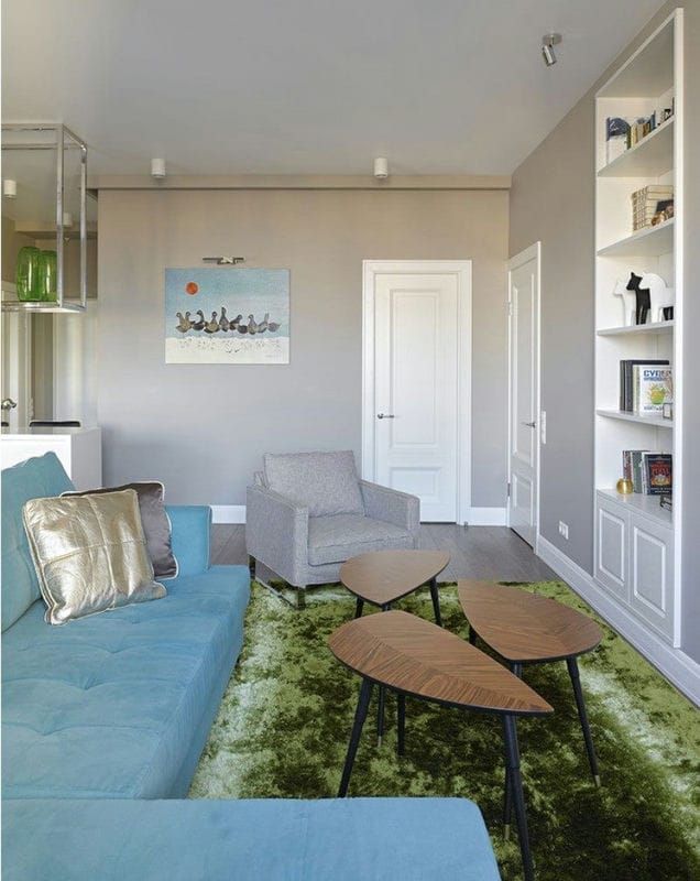 Гостиная бирюзового цвета — фото идей дизайна гостиной в монотонных цветах. #32