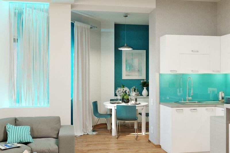 Гостиная бирюзового цвета — фото идей дизайна гостиной в монотонных цветах. #44