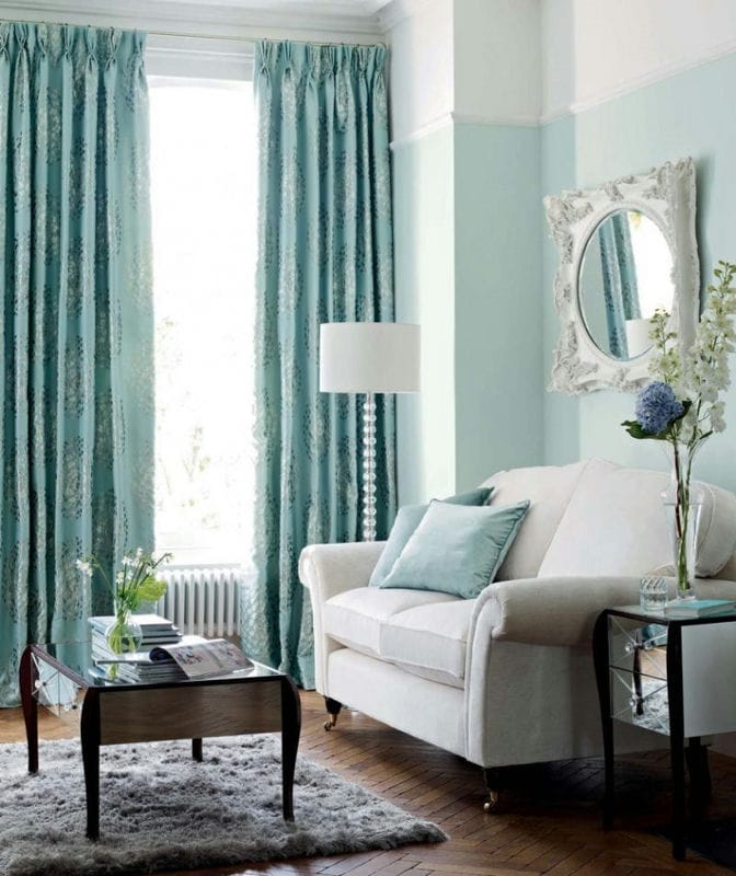 Гостиная бирюзового цвета — фото идей дизайна гостиной в монотонных цветах. #46