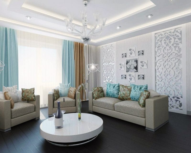 Гостиная бирюзового цвета — фото идей дизайна гостиной в монотонных цветах. #47