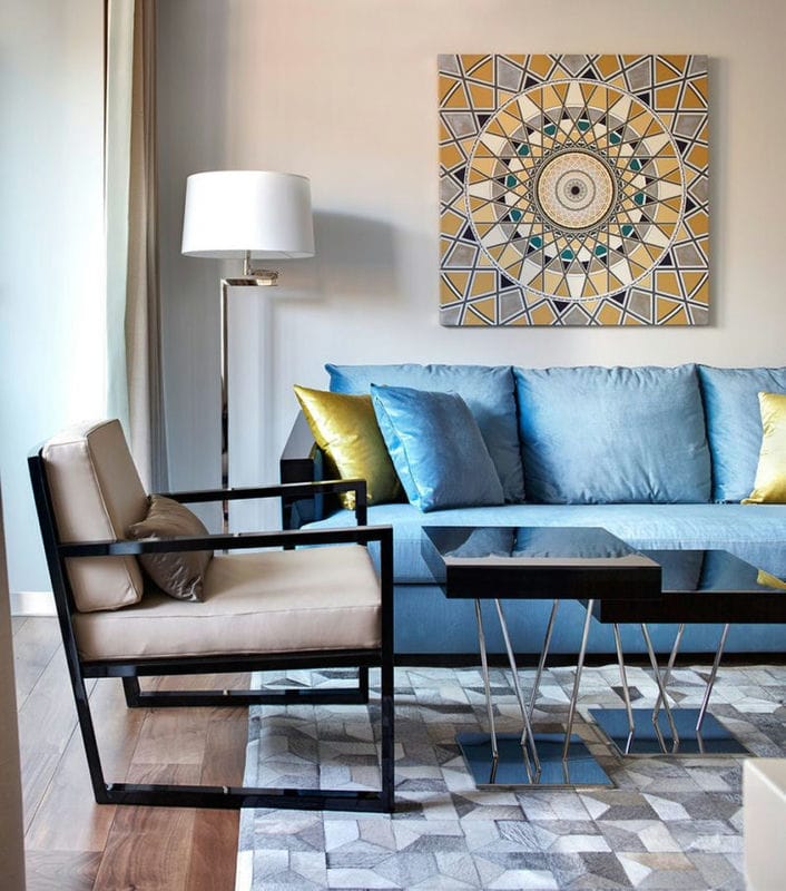 Гостиная бирюзового цвета — фото идей дизайна гостиной в монотонных цветах. #50